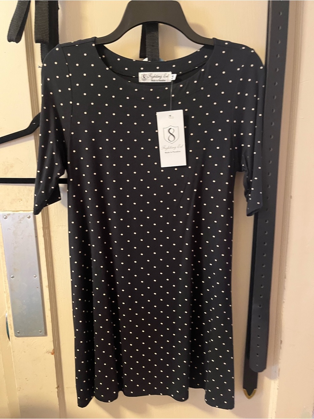 Fighting Eel Black Midi Dress with White Polka Dots